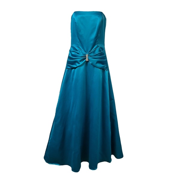 Urban Girl Nites Dresses & Skirts - Urban Girl Nites Dress Juniors 5/6 Teal Strapless Silver Brooch Beaded Formal